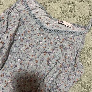 SO Floral Lace Trim Top in Blue and Orange